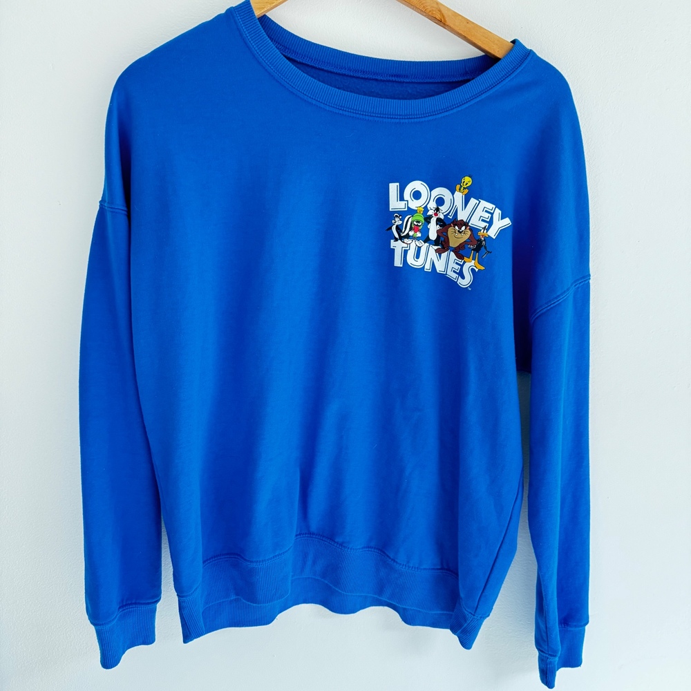 Looney Tunes Thats All Folks Crewneck Blue Sweatshirt Womens Medium